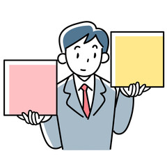 二者を比較検討するビジネスマンの上半身