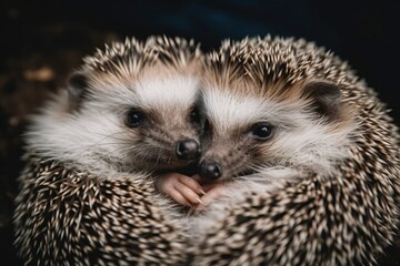Fototapeta premium A pair of hedgehogs cuddled up togethe