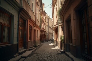 Old town narrow street with technology. Generative AI