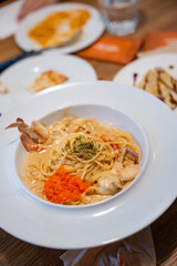 Korean soft shell crab and shrimp cream pasta
