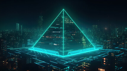3d render, abstract futuristic background, Green neon triangle, and glowing geometric shape. Fantastic neon wallpaper,