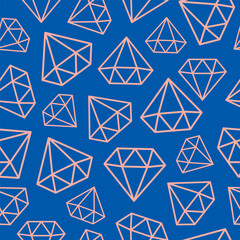 Blue seamless pattern with pink outline diamonds