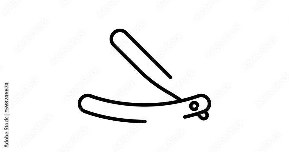 Poster straight razor animated outline icon on white background. straight razor 4k video animation for web,