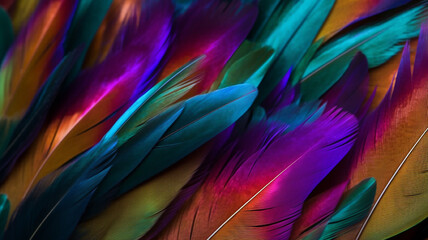 background wallpaper of colorful bird feathers .Generative AI