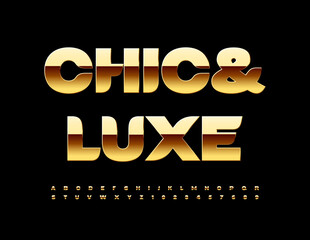Vector Chic and Luxe Alphabet. Gold glossy Font. Premium set of Letters and Numbers