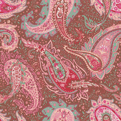 Blooming flowers, paisley seamless print decor