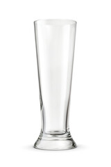 Empty clean pilsner glass for beer isolated. Transparent PNG image.