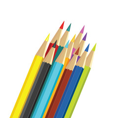 wooden color pencils arranged in bulk on a white isolated background, Drawing colors, multicolors