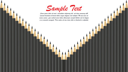 black wooden pencils arranged in bulk on a white isolated background