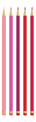 set of five wooden color pencils isolated on a white background, Drawing colors, pink and red pencils