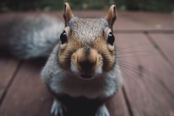 Curious squirrel looking at the camer