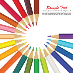 wooden color pencils arranged in bulk on a white isolated background arranged in circle, Drawing colors, multicolors