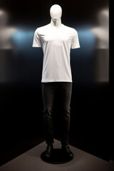 white t-shirt on vantablack street style inspired mannequin
