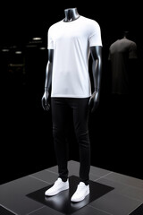 white t-shirt on vantablack street style inspired mannequin