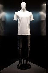 white t-shirt on vantablack street style inspired mannequin