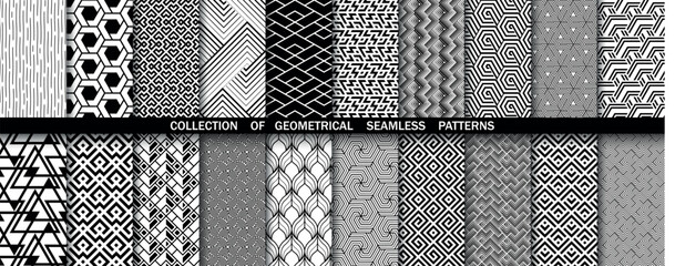 Geometric set of seamless black and white patterns. Simpless vector graphics
