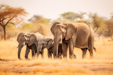 Fototapeta na wymiar Family of elephants in the savanna