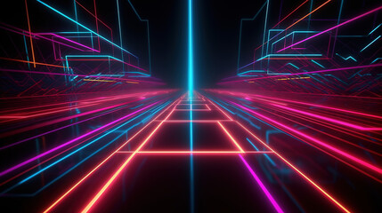 3d render, abstract futuristic background, and glowing geometric shape. Fantastic neon wallpaper	
 - AI generative