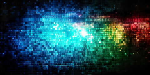 Obraz premium Abstract multicolored background. Colored geometric pattern. Mosaic and bokeh. Abstract background, wallpaper or web design illustration, horizontal layout. AI generated illustration.