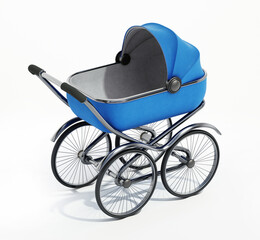 Fototapeta na wymiar Vintage baby stroller isolated on white background. 3D illustration