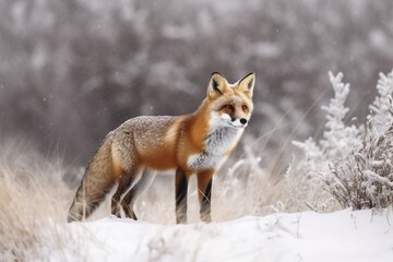 Red fox in a snowy landscap