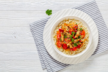 sweet and sour chicken with veggies and rice