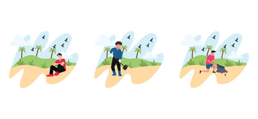 Fototapeta premium Weekend Activity Flat Bundle Design Illustration