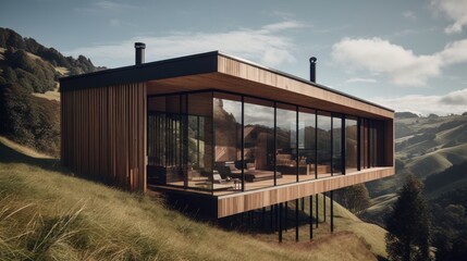 The minimalist design building strong connection between the structure and the natural environment. AI generated