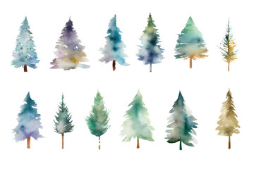 Fototapeta premium watercolor christmas tree set