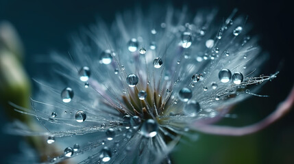 Close-up shot of dandelion with water droplets - Generative AI