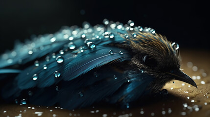 water drops on the bird, close up, beautifully captured -  AI Generative