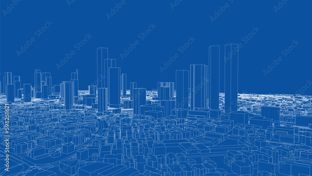 Poster outline city concept vector. wire-frame style generative ai