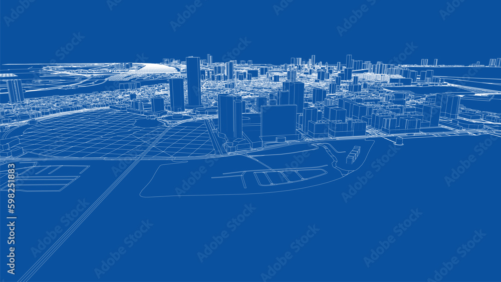 Aufkleber outline city concept vector. wire-frame style generative ai