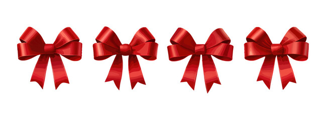 Realistic red bow collection. Decoration of shiny red ribbon silk for birthday or celebration, love valentine bow element. Vector illustration
