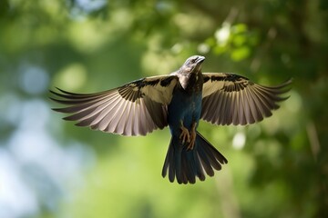 A bird in flight with wings spread wid