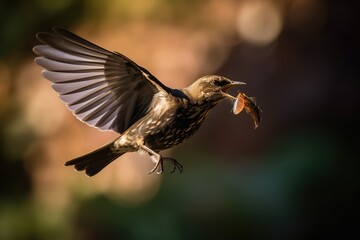 A bird in mid-air catching an insec
