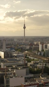 Aerial drone view of Berlin. Vertical video