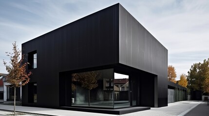 Sleek lines and monochromatic color scheme modern house exterior. AI generated