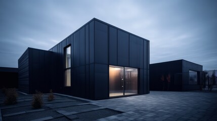 Sleek lines and monochromatic color scheme modern house exterior. AI generated