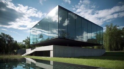 The minimalist exterior of this building belies the intricate details and sophisticated technology inside. AI generated