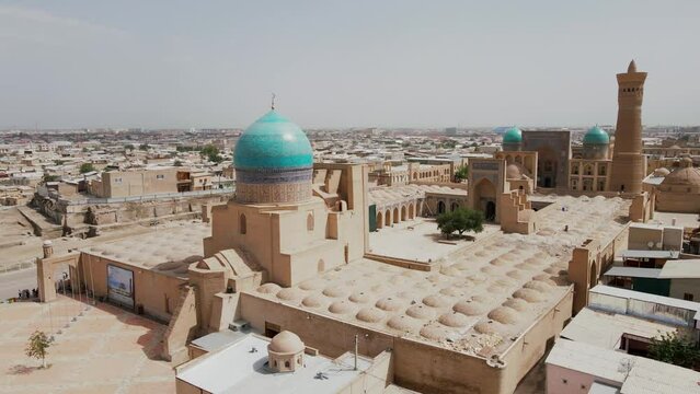 Buhara, Uzbekistan Aerial view of Mir-i-Arab Madrasa Kalyan minaret and Poi Kalyan Mosque. Popular travel destination in Asia