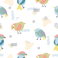 Cute funny spring birds seamless vector pattern Generative AI