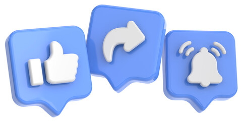 Like share and subscribe icons. 3D icon.