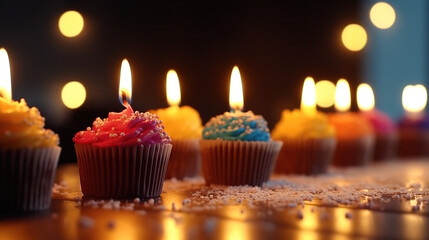 Obraz na płótnie Canvas Chocolate Cupcakes With Candles - Generative Ai