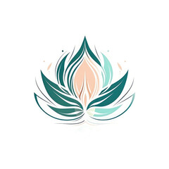Fototapeta na wymiar Stylized Lotus Flower With Flowing Lines Spa Logo . On An Isolated Transparent Background, Png. Generative AI