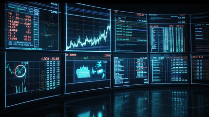 Stock / Crypto exchange market chart, Stock market data on the LED display. Business analysis concept - Generative AI