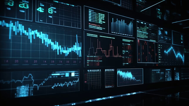 Stock / Crypto exchange market chart, Stock market data on the LED display. Business analysis concept - Generative AI