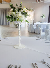 Wedding banquet table with flowers decoration