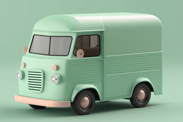 Delivery van light green color with light green background made by generative ai