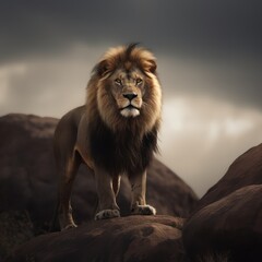 Obraz na płótnie Canvas Lions in African Serengeti Cinematic Lighting Lions mane, aslan lion king beautiful lion
